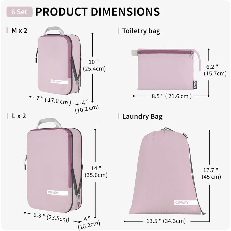 Cipway Compression Packing Cubes for Travel Ultralight Expandable Packing Organizers with Laundry and Toiletry Bag for Carry on Luggage Mauve Pink 6 Set