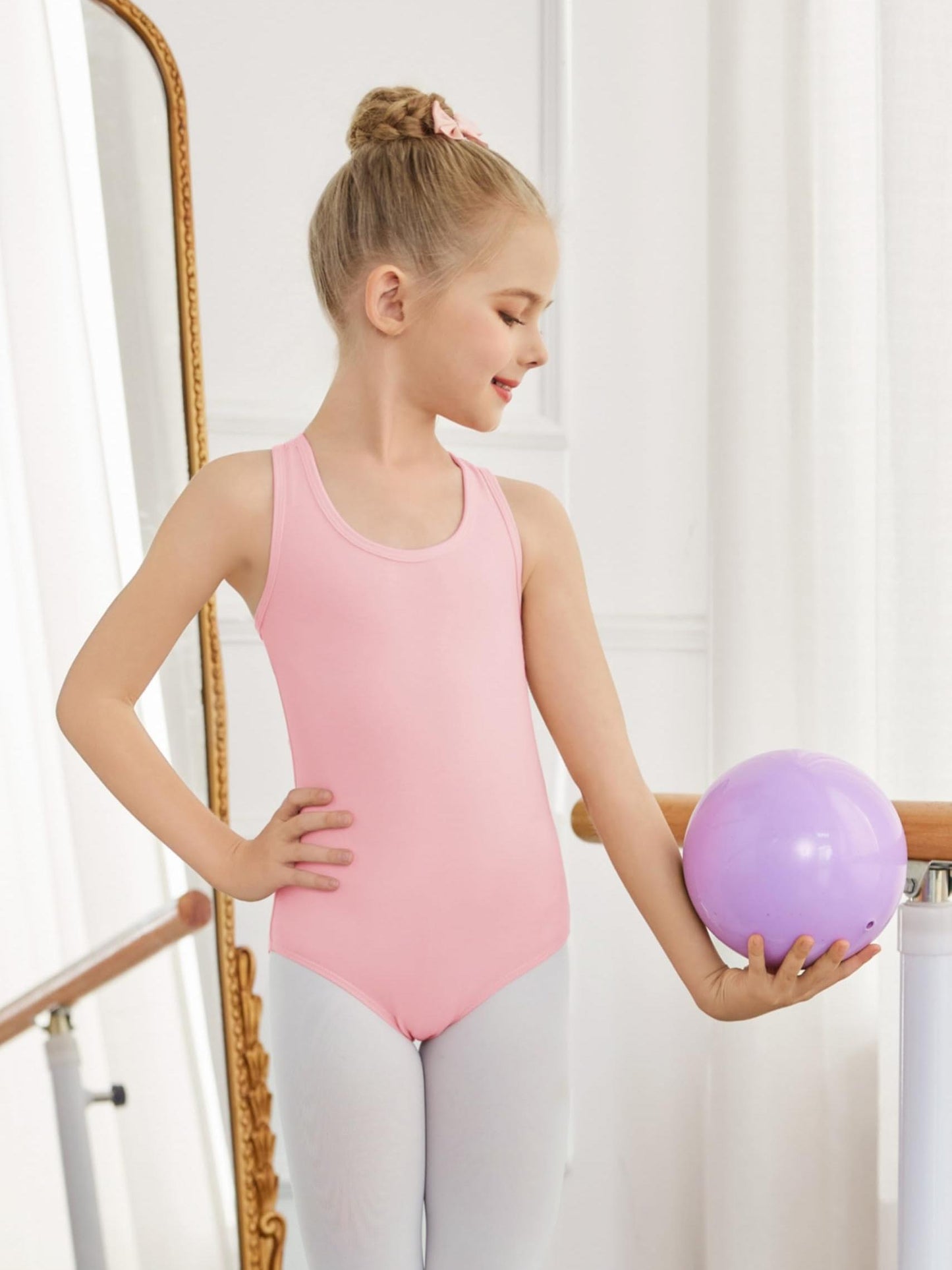Girls Ballet Leotard Hollow Back Tank Bodysuit For Dance
