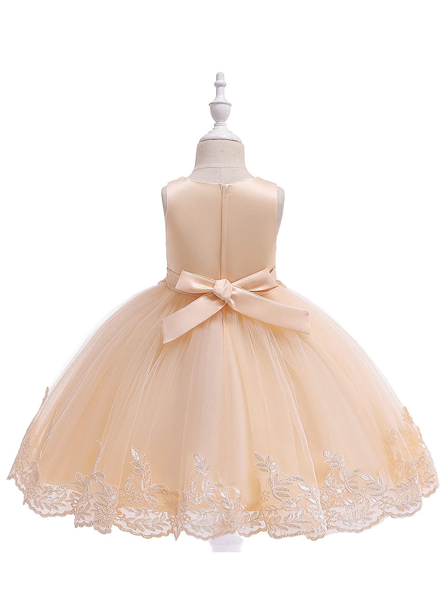 [Princess Dress for Girls] Elegant Girls' Sleeveless Princess Dress with Floral Lace Embroidery & Tulle Skirt | Sweetheart Neckline, Fitted Bodice, Ruffled Hem, Perfect for Weddings, Parties & Special Occasions, Wedding Guest