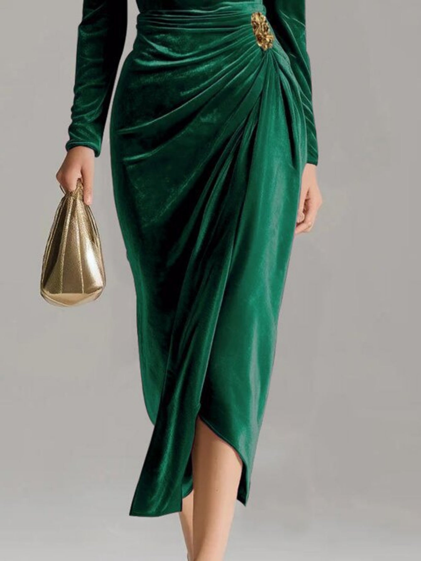 Women's Elegant A-Line Maxi Dress with & Long Bell Sleeves - Hip-Hugging Dress Suitable for Weddings, Parties, Proms - Solid Color Long Slit Dress (No transparency)