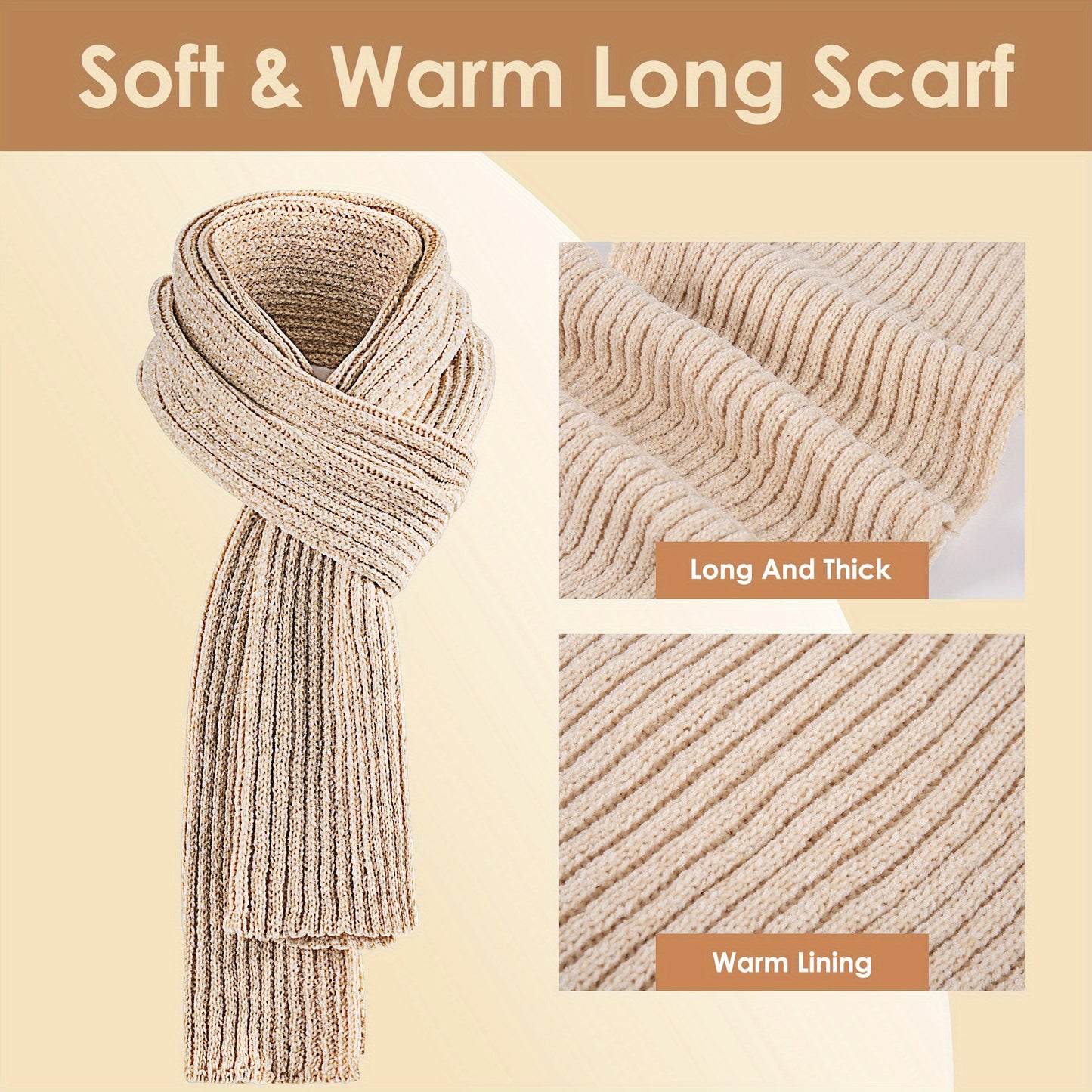 Women's Scarf, Gloves & Beanie Hat Set, Plush Touchscreen Gloves, Cold Weather Hand & Neck Warmers, Christmas & Thanksgiving Gifts for Adults, Beige/Elegant Multi-Color Options (Brown/Beige/Tan), Cozy Winter