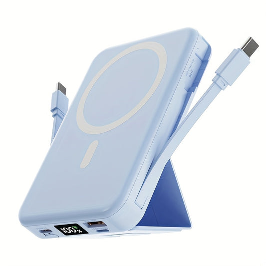 10000mAh Power Bank With PD 22.5W Wireless Charging And 15W Magnetic Fast Charge Dual Cables Stand Battery Display