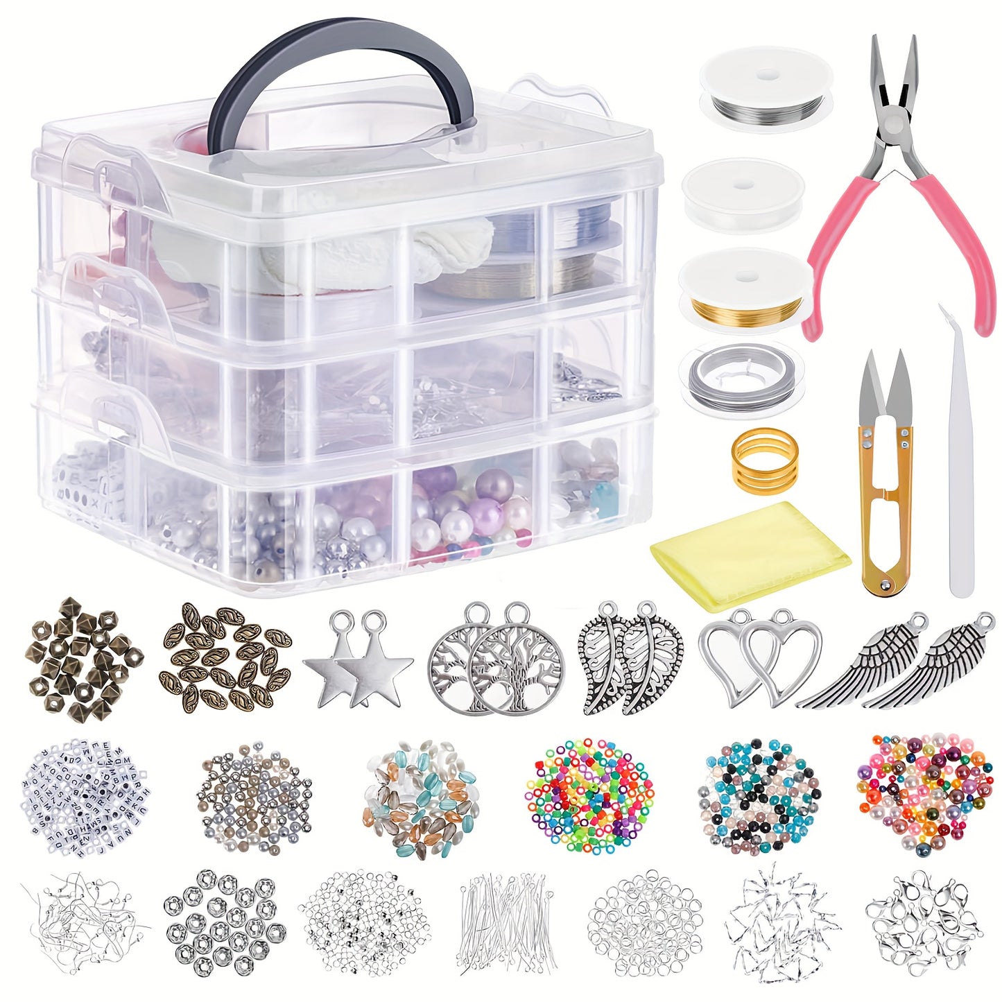 2456 Piece Jewelry Making Kit Beaded Metal Accessories Fringe Tools Included Gift Box For Christmas And Halloween