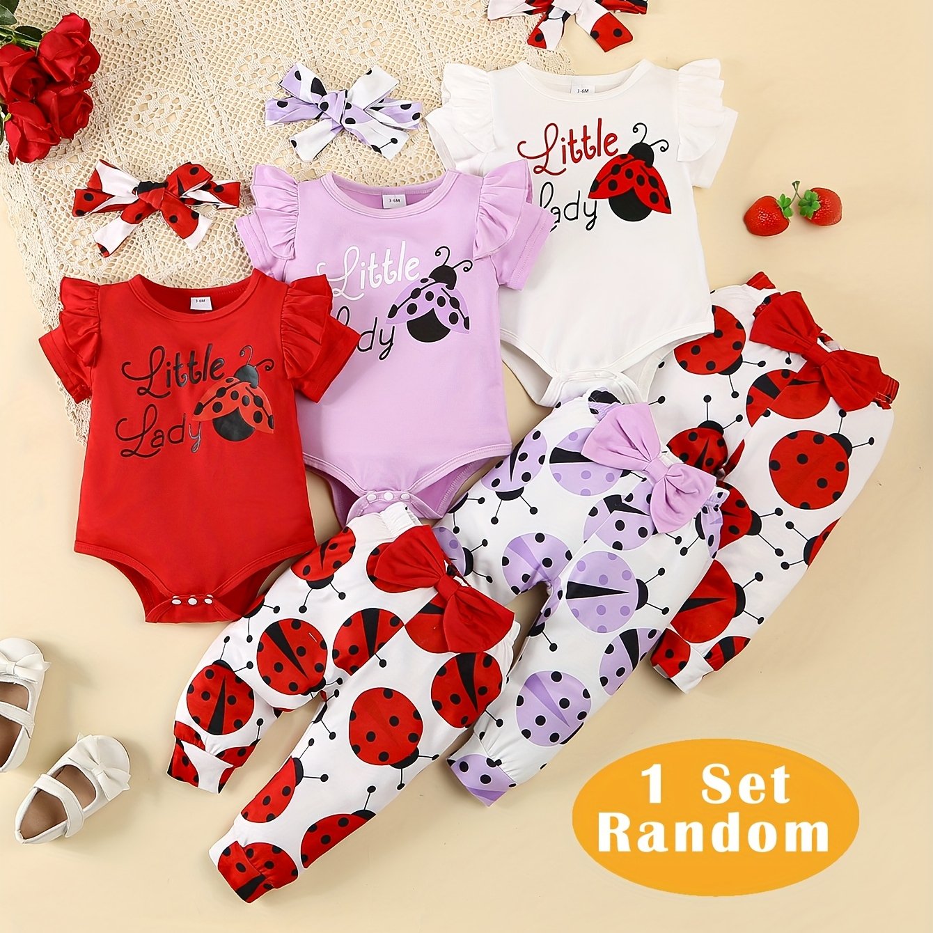 Newborn Baby Girl Summer Romper Short-Sleeved with Long Pants Same Style 3 Sets, for Outdoor, Perfect for Outdoor