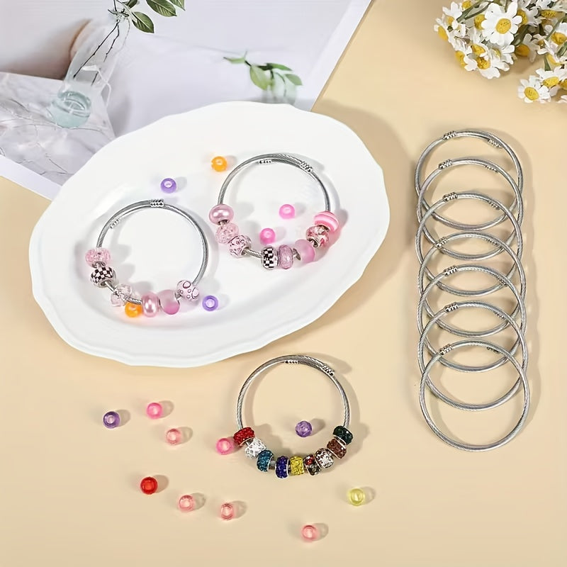 35pcs Silvery Snake Pendant Charm Bracelets - Adjustable Stretchable Elastic Bangle Style Stainless Steel Material, Perfect for DIY Jewelry Making Supplies Suitable for Women And