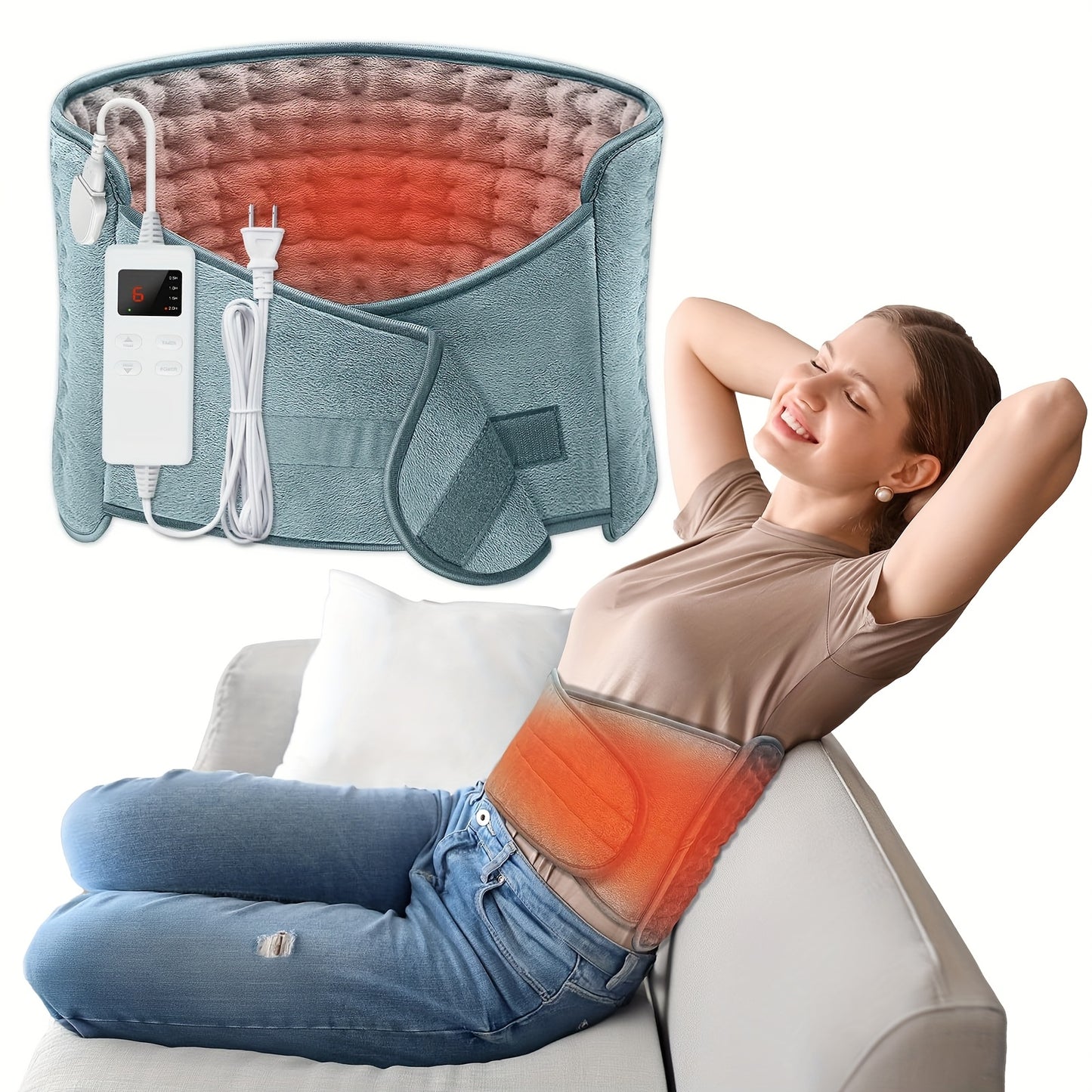 Electric Heating Belt With Six Settings And Four Timers Adjustable Waist 24 To 45 Inches Fast Heating And Washable Belt