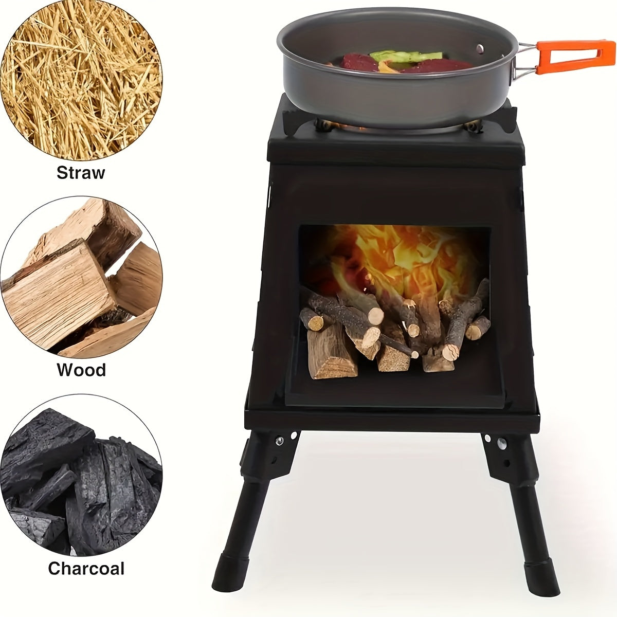 Portable Cast Iron Wood Burning Camp Stove - Heavy-Duty Outdoor Cookstove & Heater with Chimney Design, Air Vents & Sturdy Legs for Camping, Hiking, Picnic, BBQ - Firewood/Charcoal Compatible, No Electricity/Flint/Magnesium N