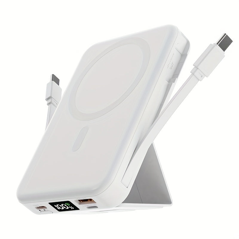 10000mAh Power Bank With PD 22.5W Wireless Charging And 15W Magnetic Fast Charge Dual Cables Stand Battery Display