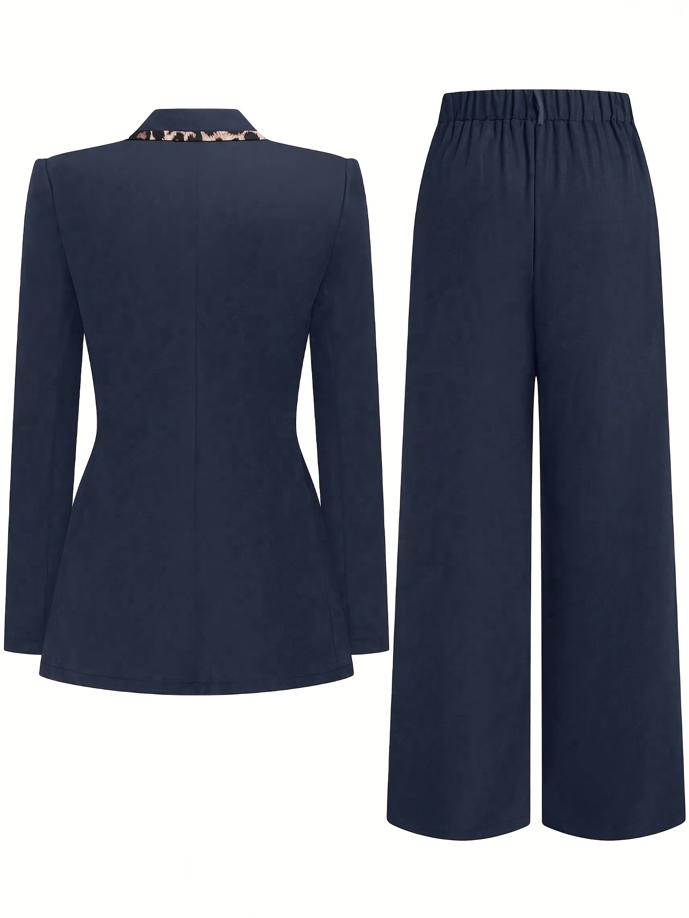 Two-Piece Beige Leopard Print Blazer And Wide Leg Pants Suit For Office To Party With Collar