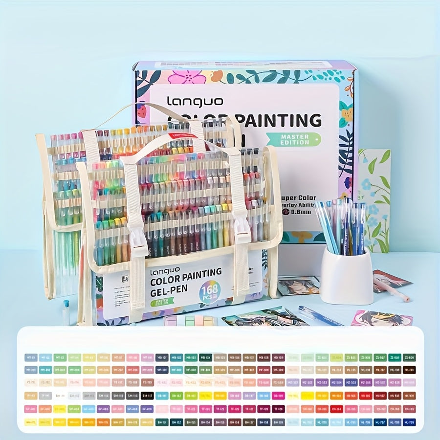 Languo's New Portable 168pcs Set Of Hand Account Pens, Including Large Capacity Hand Account Neutral Pens, Drawing Pens, Highlighter Pens, And Marker Pens, Are Suitable for Office And Painting Purposes, As Well As for Artisti