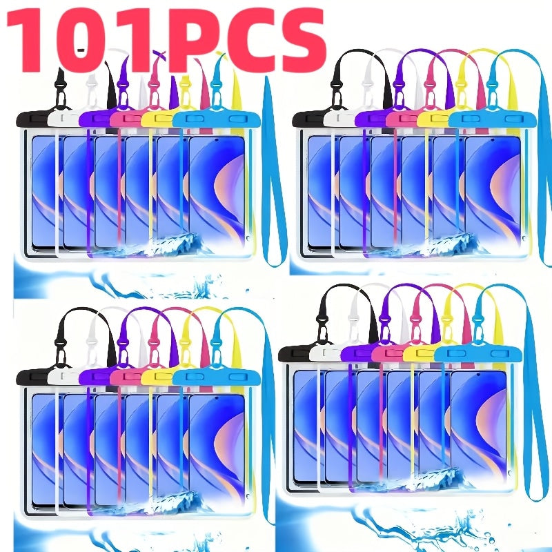 101Pcs Universal PVC Phone Bag With Adjustable Lanyard For 7 Inch Smartphones Beach Vacations Water Sports Gift