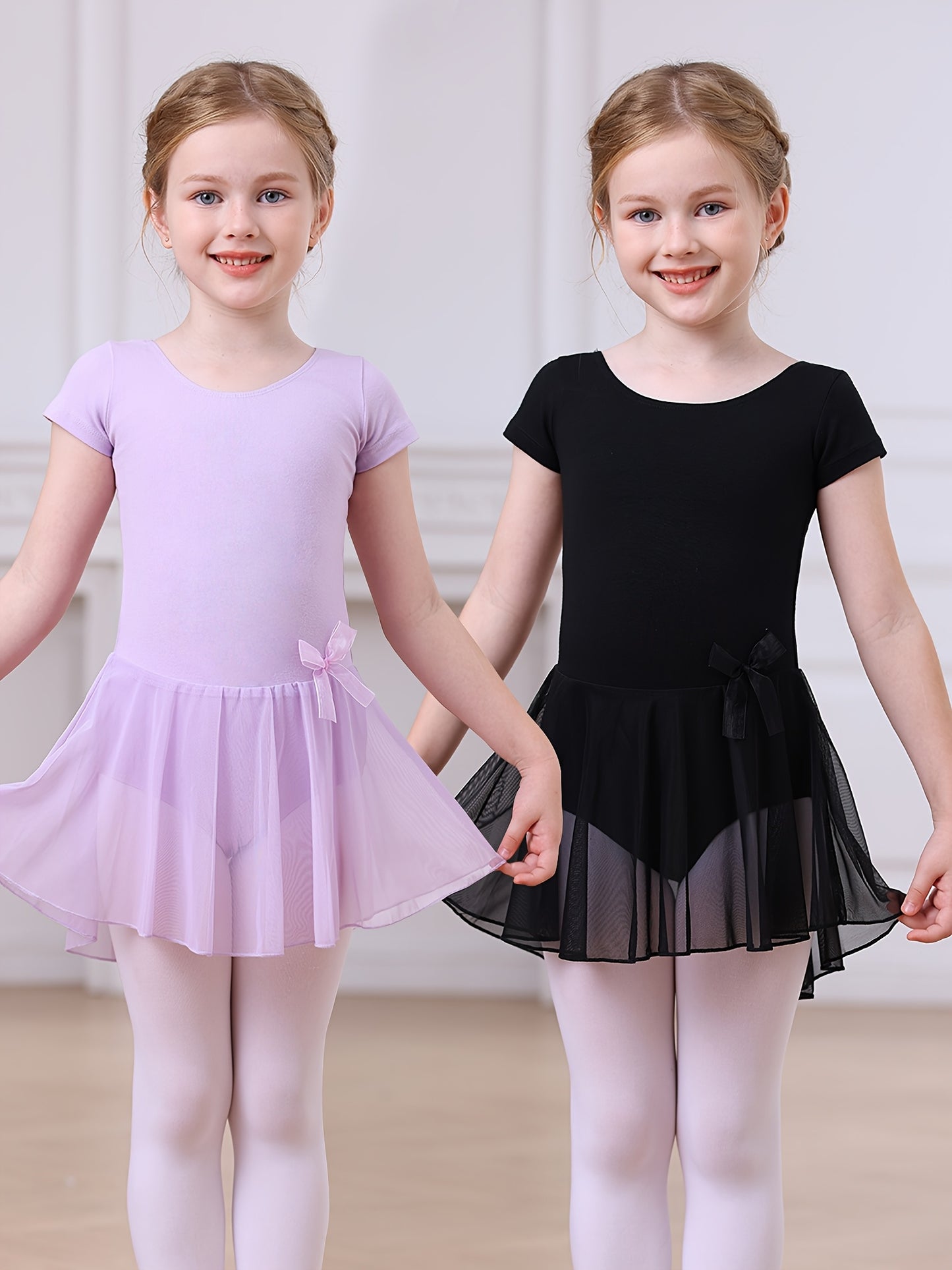 2pcs Girls Ballet Tutu Dress Set - Classic Style, Stretchy Leotard with Detachable Tulle Skirt, Ruffled Bow Trim - Perfect Christmas Gift, Perfect for Outdoor