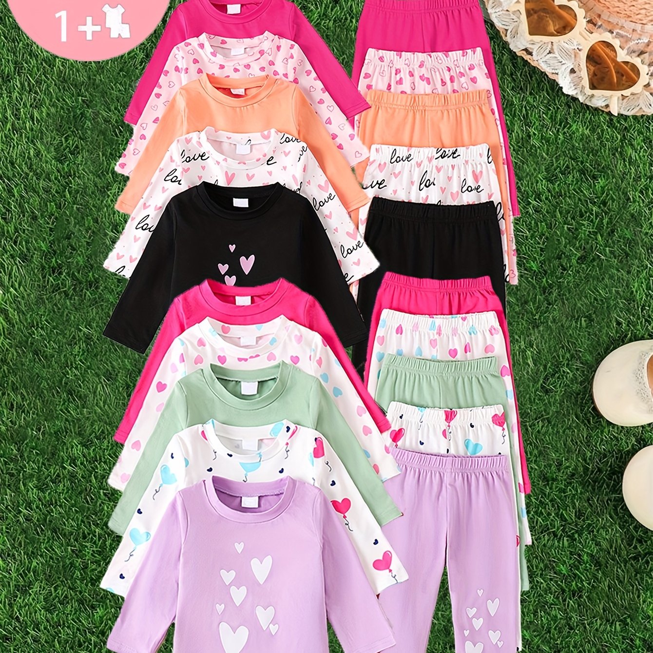 Randomly Send 2pcs of Baby Girl Clothing: a Long-Sleeve T-Shirt with a Heart Print And Randomly Cut Heart Print Pants for an Outdoor Set, for Outdoor