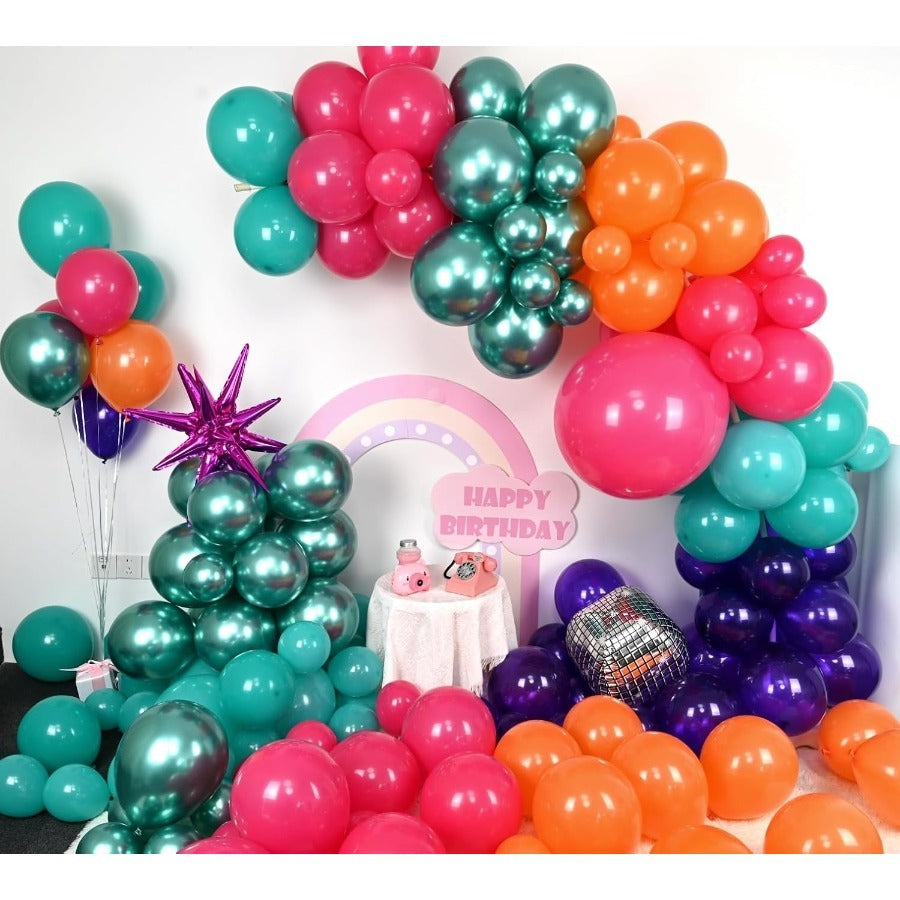 117pcs Balloon Arch Kit With 22 Inch Metallic Green And Hot Pink Purple Balloons Myra Star Foil Balloons 80s Party Decor