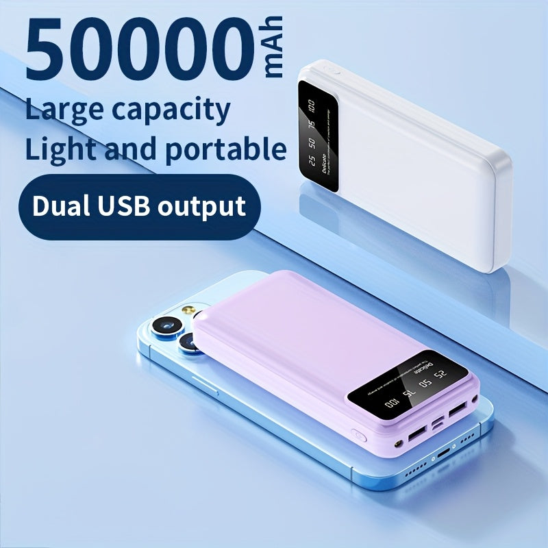 HINNEC 50000mAh Portable Power Bank with USB Type C LED Display and Flashlight for Outdoor Travel Emergency Backup