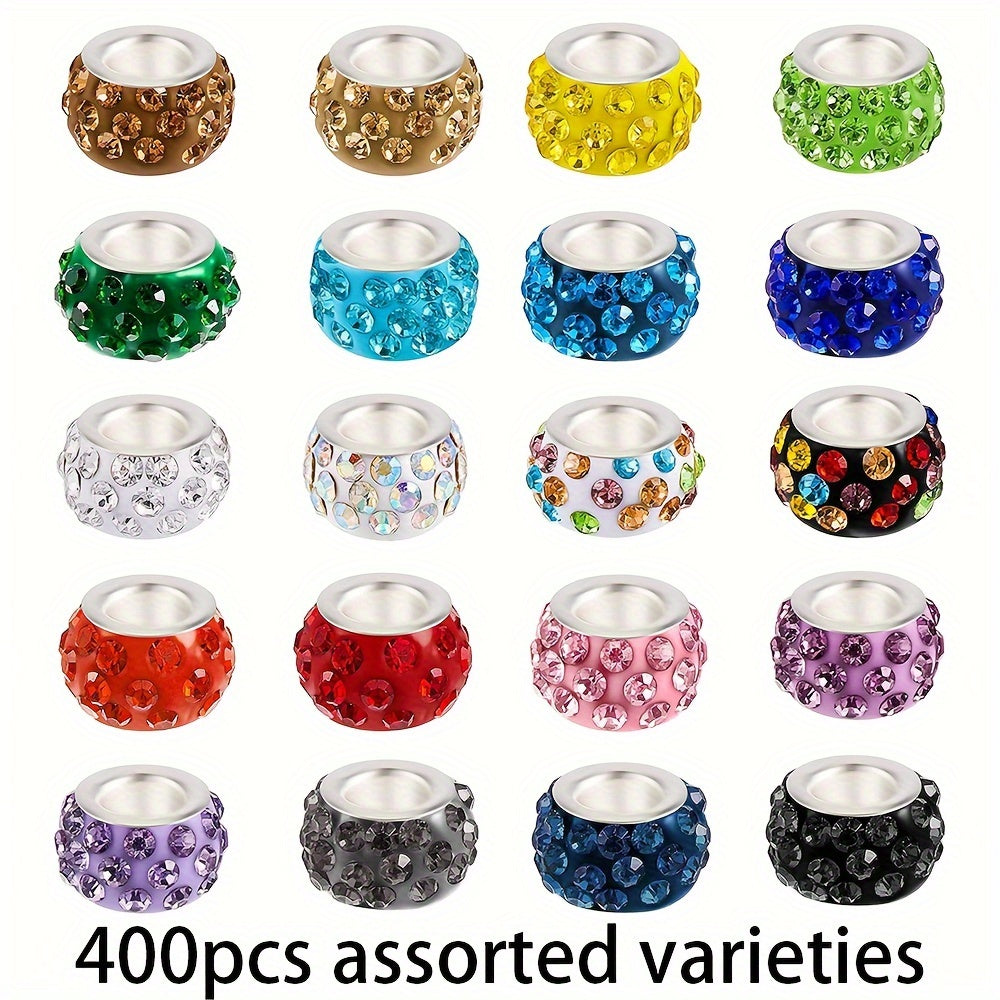 400pcs Rhinestone Beads, With Large Hole, For DIY Bracelet Earring Necklace Jewelry Making Beads Bulk