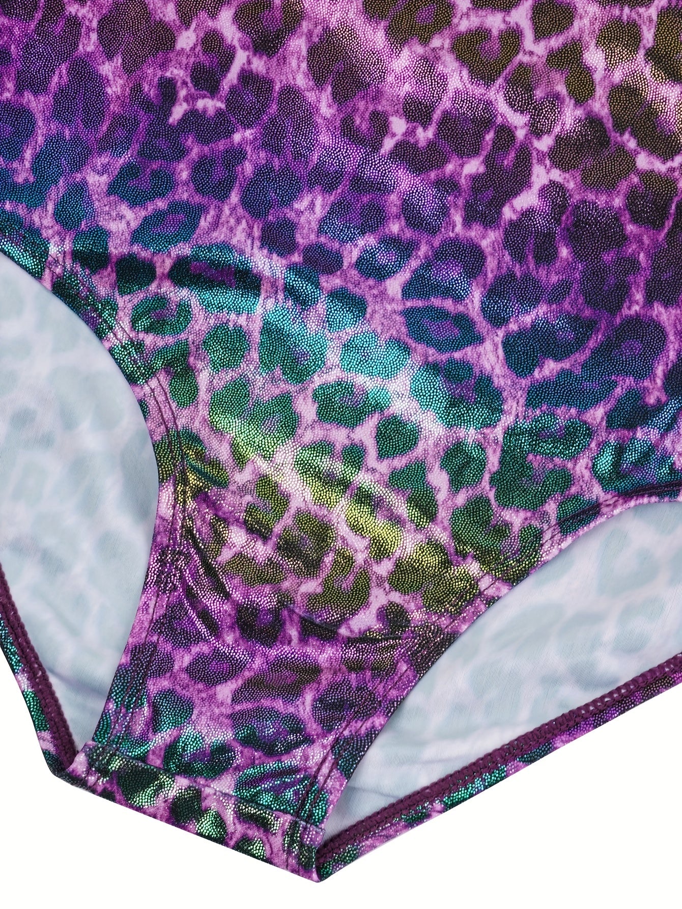 3pcs Girls' Slim & Fit Gymnastics Outfit - Leopard Print One-Shoulder Leotard, Vibrant Purple Shorts & Matching Hairband for Dancing & Sports, Gymnastics Attire|Vibrant Gymwear|Stretchy Fabric, for Outdoor