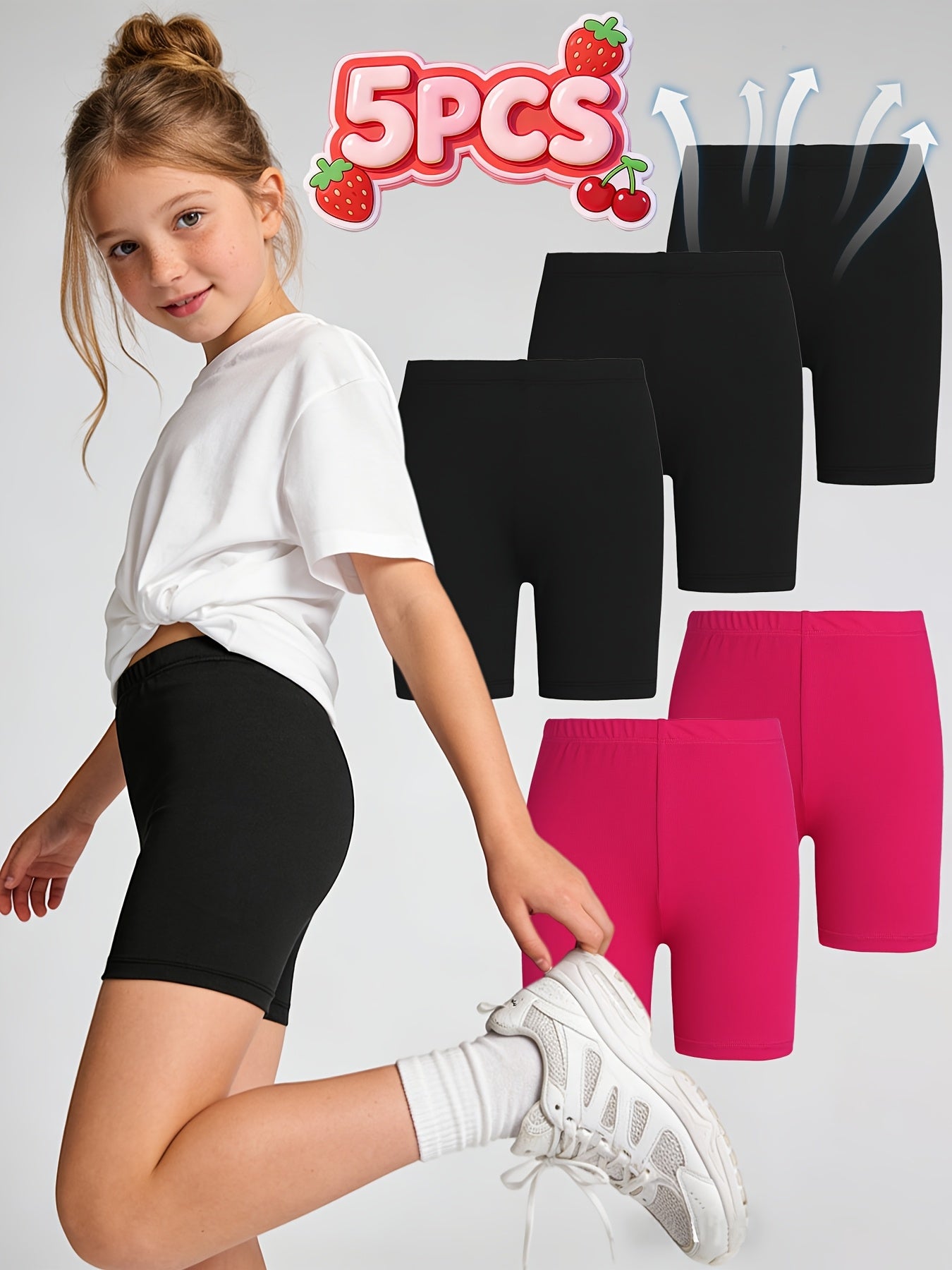Girls Sports Shorts Lightweight Breathable Ice Fiber Fabric With Elastic Waist