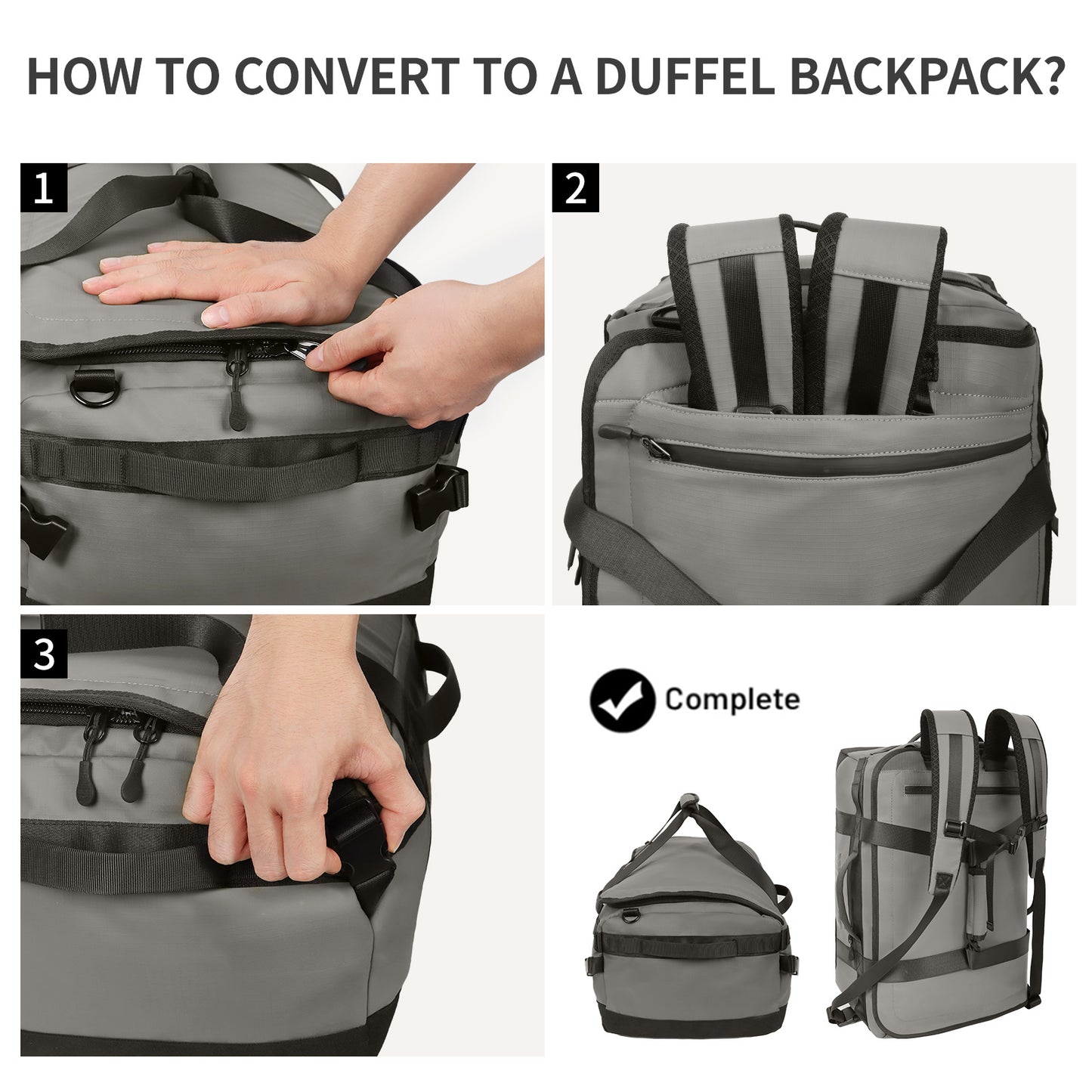 40L Travel Backpack 3-in-1 Convertible Duffle Bag with Shoulder Strap, Heavy-Duty Durable Polyeste Waterproof Bag for Men & Women, Business, Weekend, Camping, Overnight Backpack