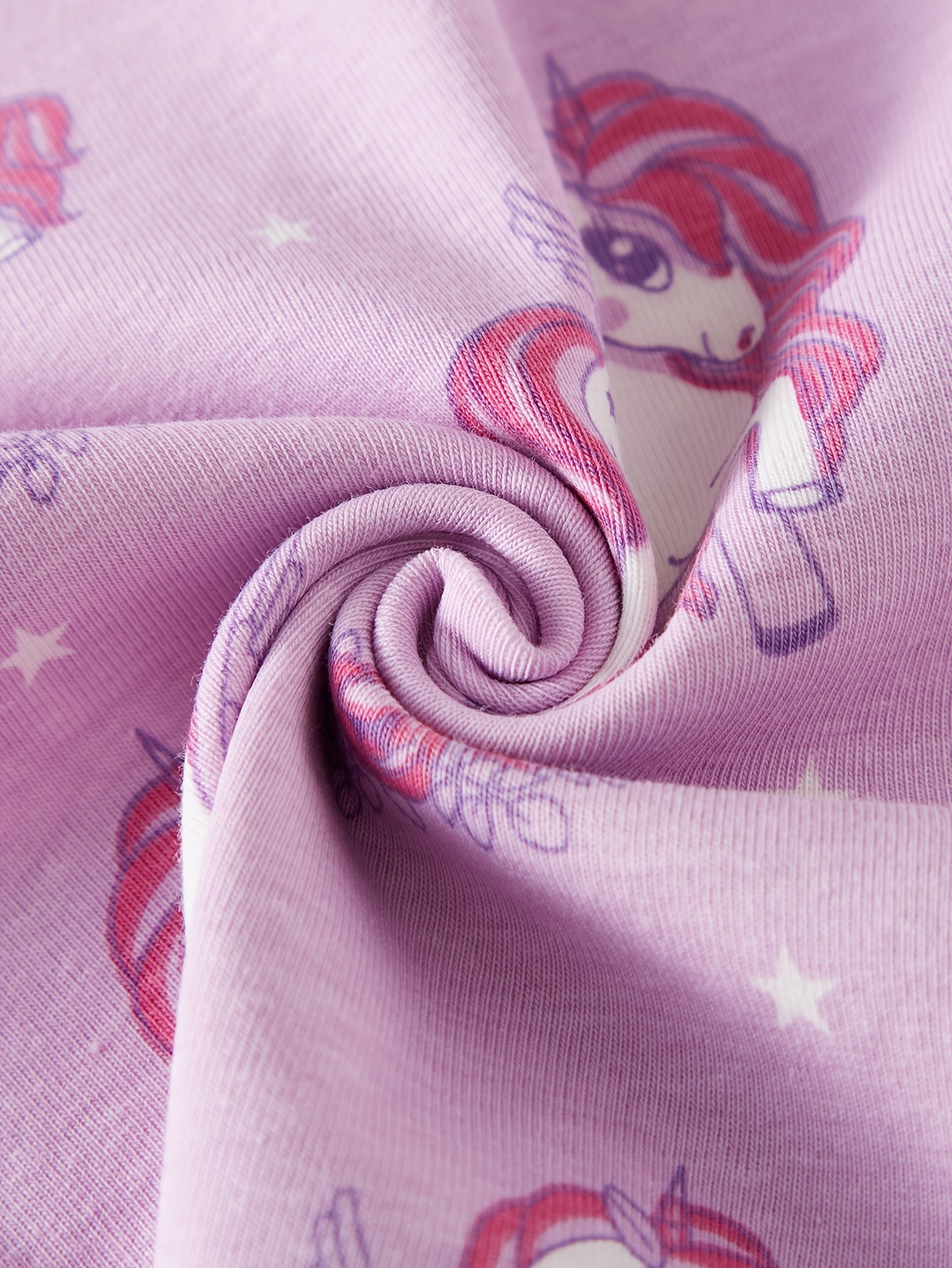 Youngsters'S Long-Sleeved Long-Pants Pajamas for Girls Aged 2-8 Years Old, Youngsters'S Tight-Fitting Pajamas, Air-Conditioned Clothes, Spring, Summer And Autumn New Light Purple Cute Cartoon Pony Unicorn Random Print Pattern
