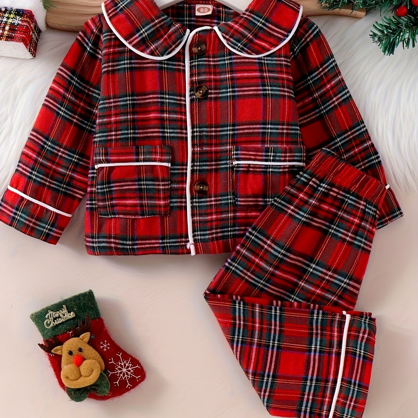 2pcs Girls' Plaid Shirt & Pants Set - Red/White/Black Checkered Toddler Outfit, Long Sleeve Button-Front Blouse & Matching Trousers, Spring/Fall Casual Play Clothes for Olds (Hand Washable), Perfect for Outdoor