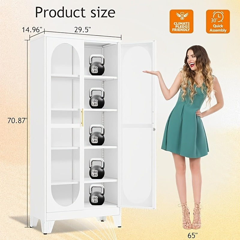 Metal Glass Display Cabinet With Adjustable Shelves For Exhibits