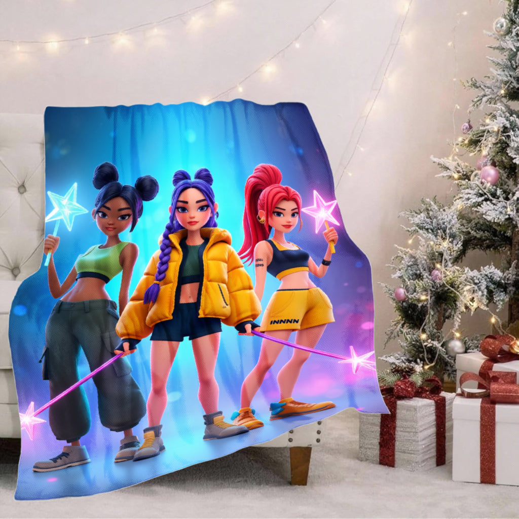1pc JOOCAR Girls Kpop Group Flannel Blanket with Kpop Members Print - 280GSM Cozy Bedspread, Soft Warm - Bed Covering Suitable for Kpop Fans, Christmas & Thanksgiving Gift