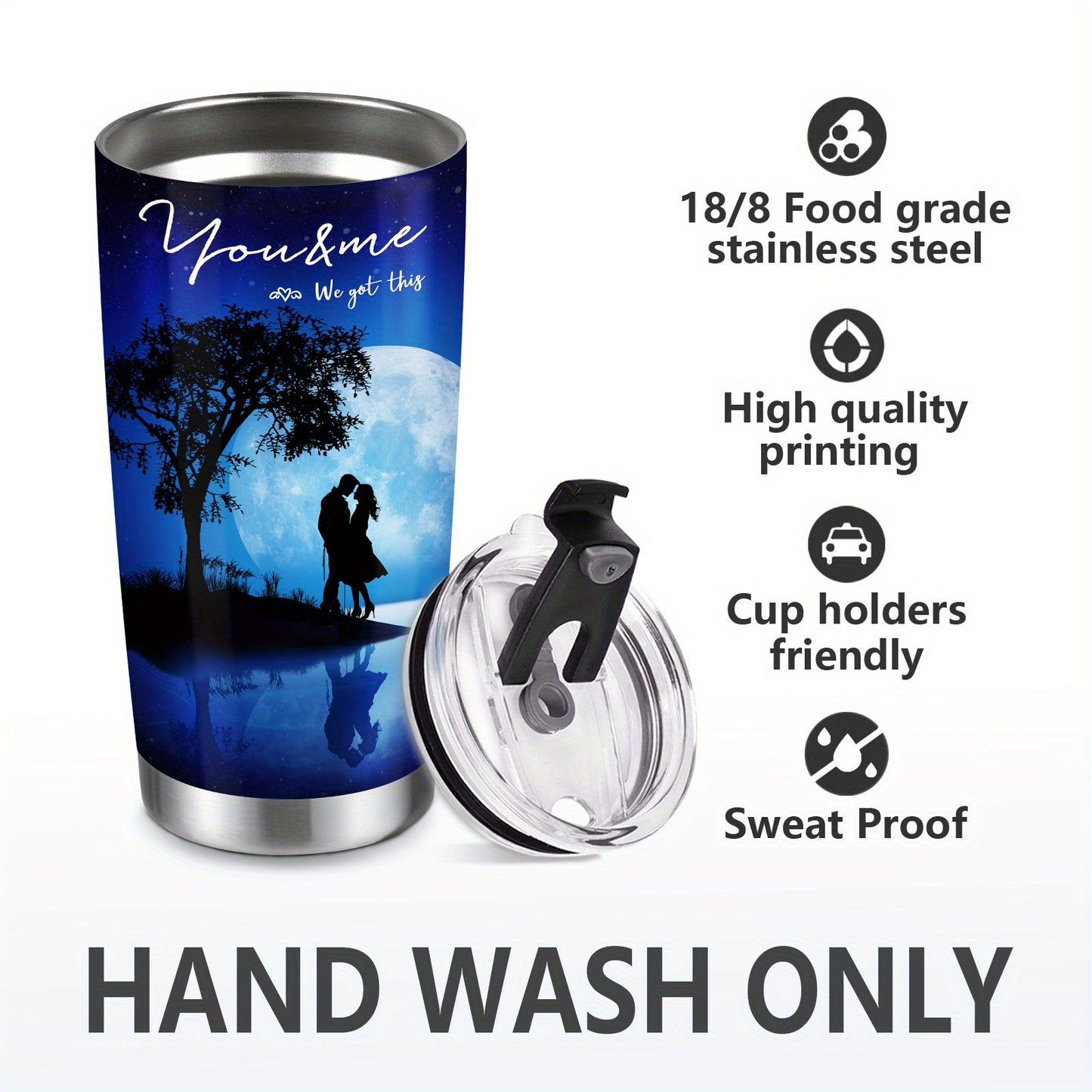 Foloda 20oz Insulated Husband Tumbler from Wife - Romantic "Never Forget I Love You" Travel Mug with Leak-Proof Lid, Moonlit Couple Design & Heartfelt Quotes - Valentine's Day, Christmas, Birthday Gifts for Him