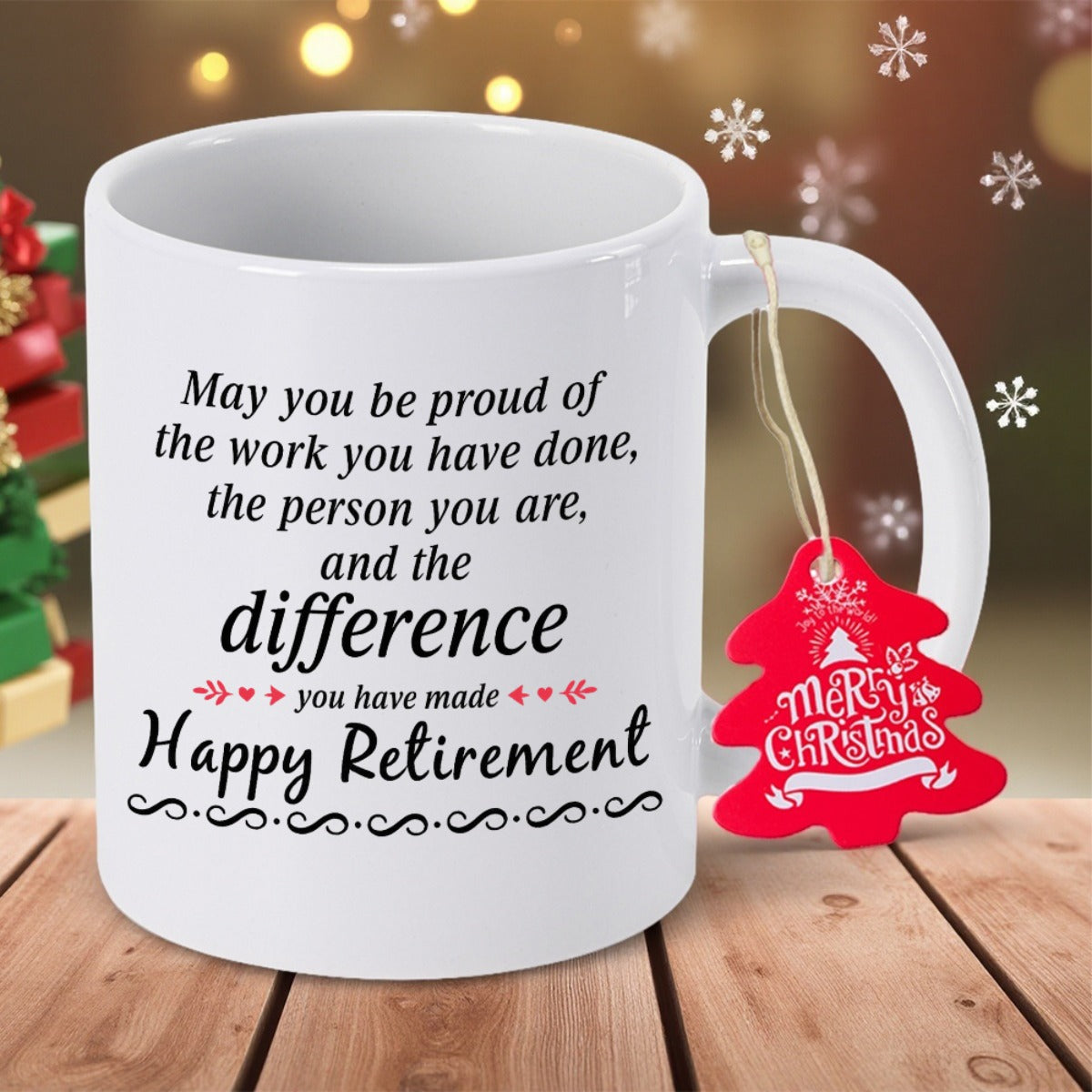 Retirement Ceramic Coffee Mug with "Happy Retirement" Message - Durable, Non-Slip, Hand Wash Only, Ideal for Grandma, Christmas, Thanksgiving, Halloween, Holiday Gift|Playful Design|Metallic Construction, or Birthday Gift, Re