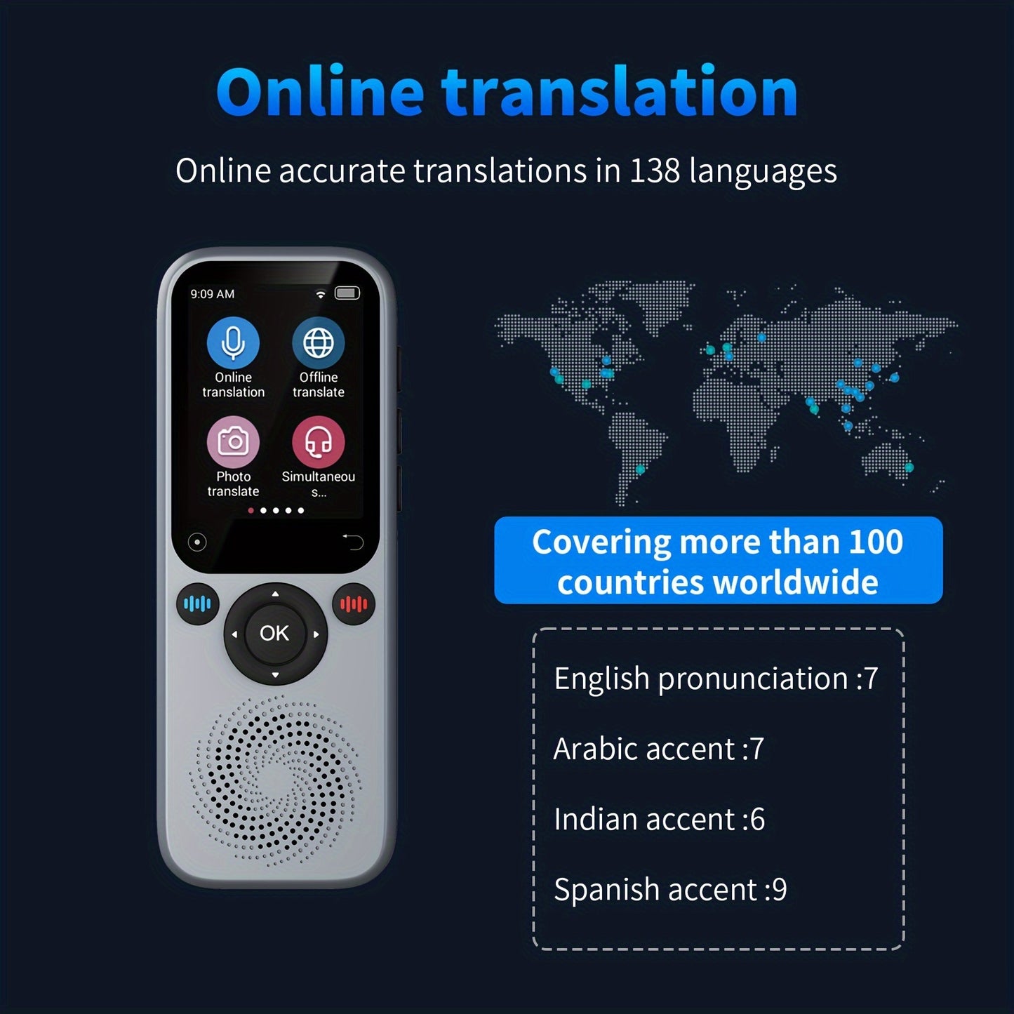 Language Translator Device, 138 Languages, Two-way Instant Translation Device, Portable Translator Offline/Photo/English/Spanish Translator, for Travel Business Traductor Ai Translator Headphones