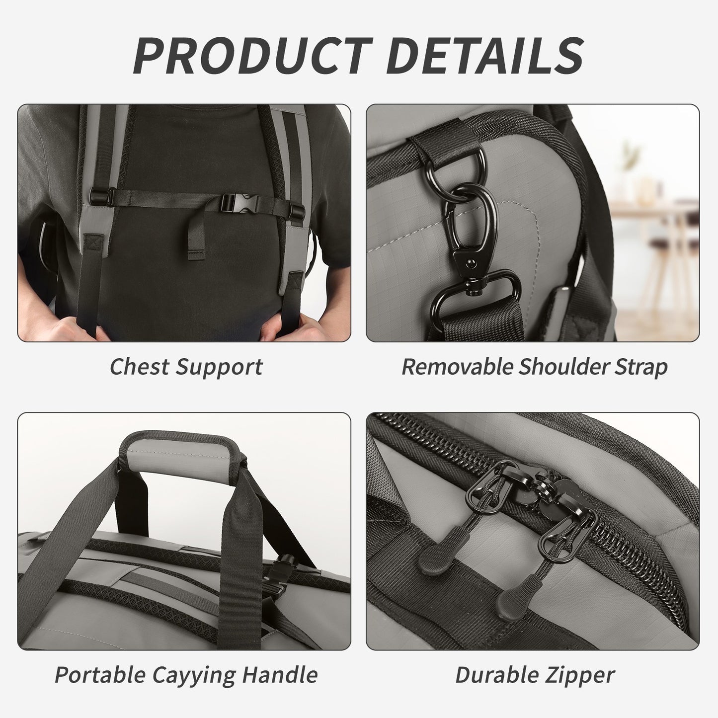 40L Travel Backpack 3-in-1 Convertible Duffle Bag with Shoulder Strap, Heavy-Duty Durable Polyeste Waterproof Bag for Men & Women, Business, Weekend, Camping, Overnight Backpack