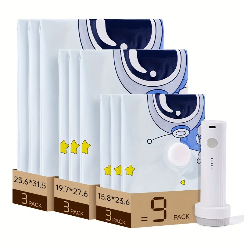 SXOSIS Upgradable Storage Bag Set - 9/15/16 Compressible Bags + 36.98 gal/min High-Power Rechargeable Wireless Air Pump, Space-Saving Travel Essential for Luggage, Clothing