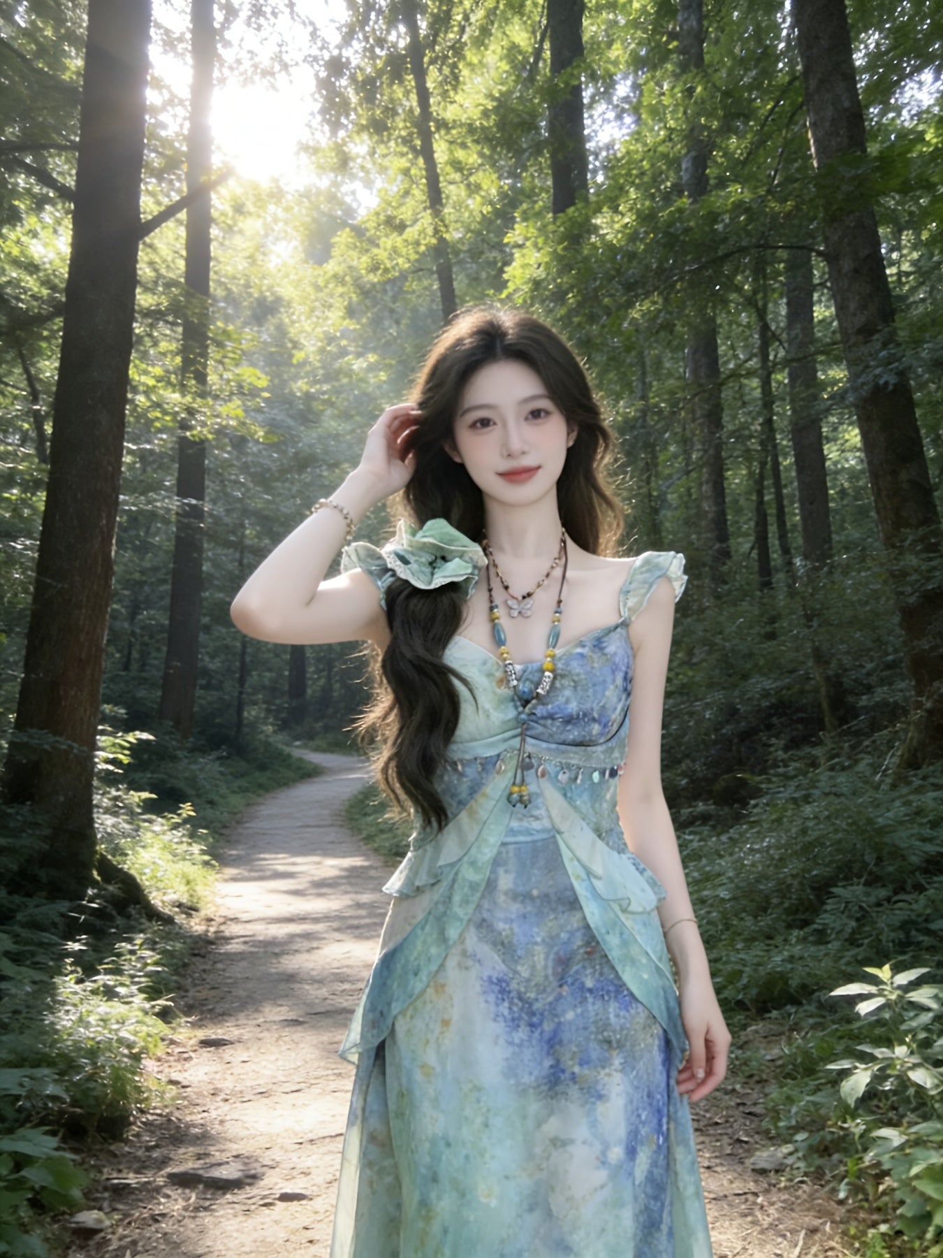 Vacation Style Tie-Dye Chiffon New Camisole Elegant Dress for Women, Printed Slim-Fit Fairy Maxi Dress, Stunning Photo-Ready Dress, Perfect Gift Choice