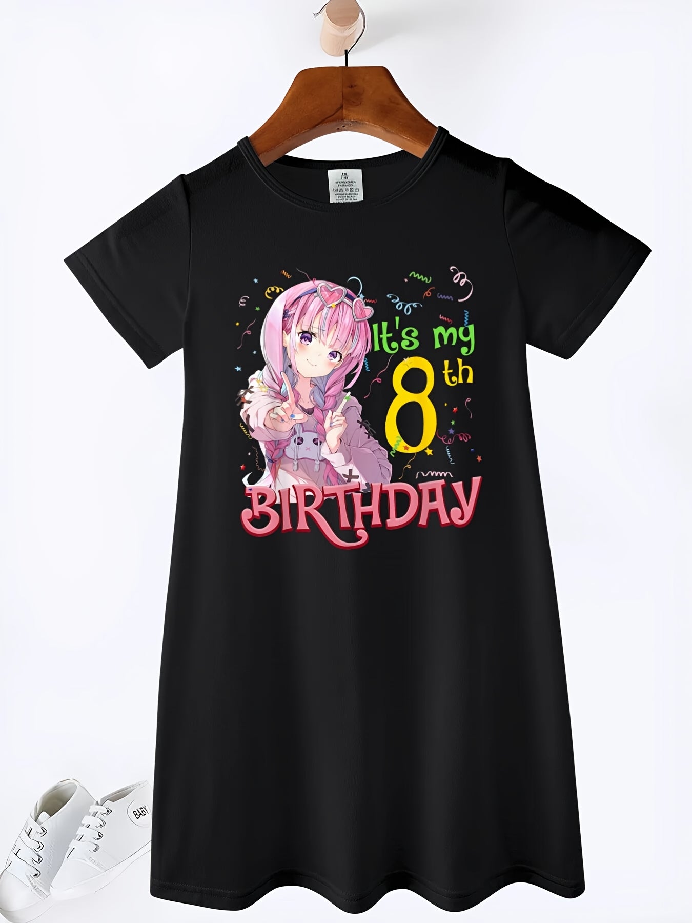 Its My 8th Birthday 8 Year Old Japanese Kawaii Anime Gift Short Sleeve Dress For Girl Kid
