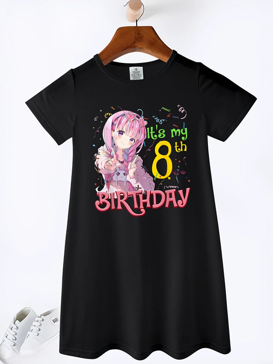 Its My 8th Birthday 8 Year Old Japanese Kawaii Anime Gift Short Sleeve Dress For Girl Kid
