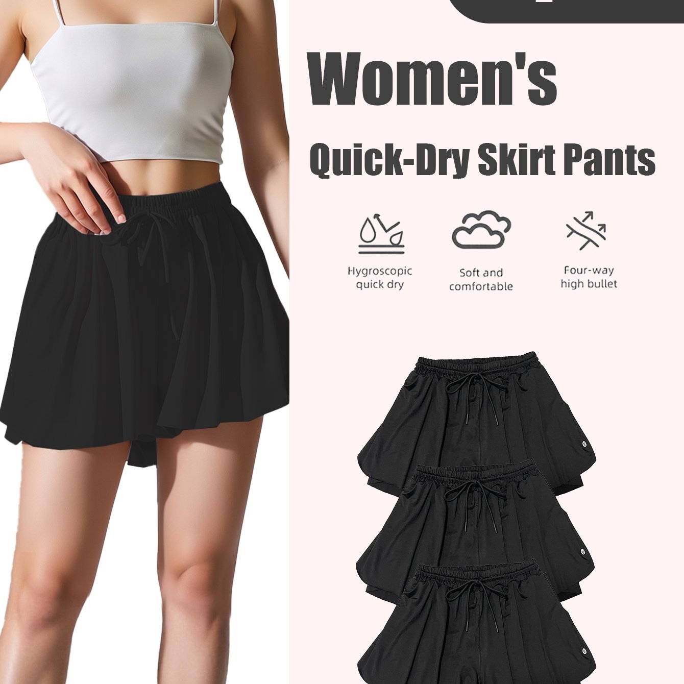 Women's Quick-Dry 3pcs Sports Skirt & Shorts Set with Built-In Safety Shorts - Solid Color Pleated Skater Skirt, Gymnastics Running Jumping Outfit, Spring Summer Fall Athletic Wear, Machine Washable (No Transparency)