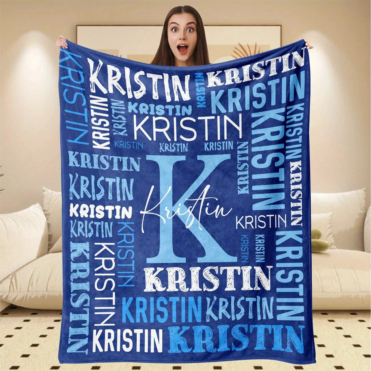 Personalized Name Throw Blanket - Extra Large or Standard - Soft & Breathable Flannel - All-Season Luxury - Bold Lettering (Pink, Blue, Purple, Red, Turquoise, Black, White, Grey, Beige) - Ideal Gift for Women, Girls, Boys -