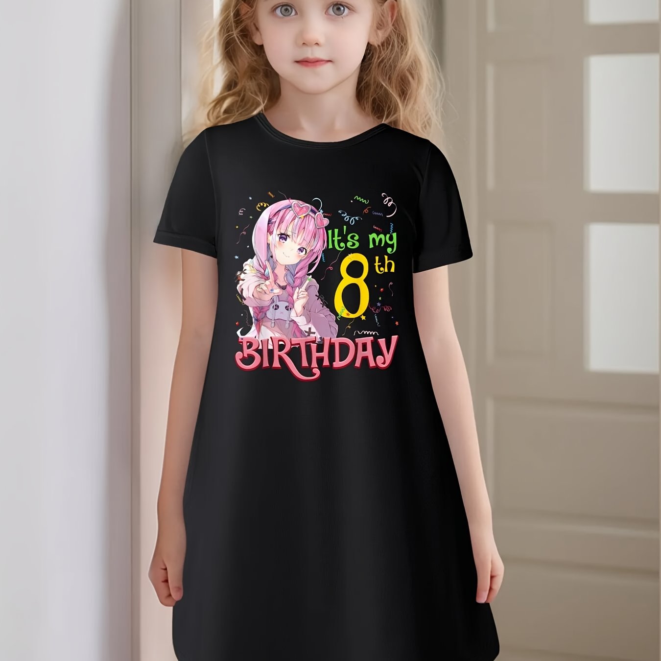 Its My 8th Birthday 8 Year Old Japanese Kawaii Anime Gift Short Sleeve Dress For Girl Kid