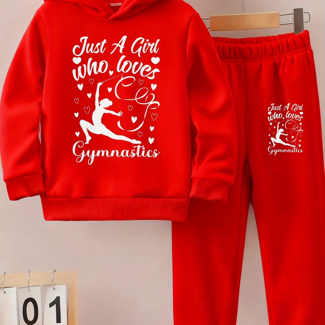 Girls Hoodie and Pants Set Black Just A Girl Who Loves Gymnastics Print Casual Wear for Gymnastics Practice and Everyday Outfits, Perfect for Outdoor