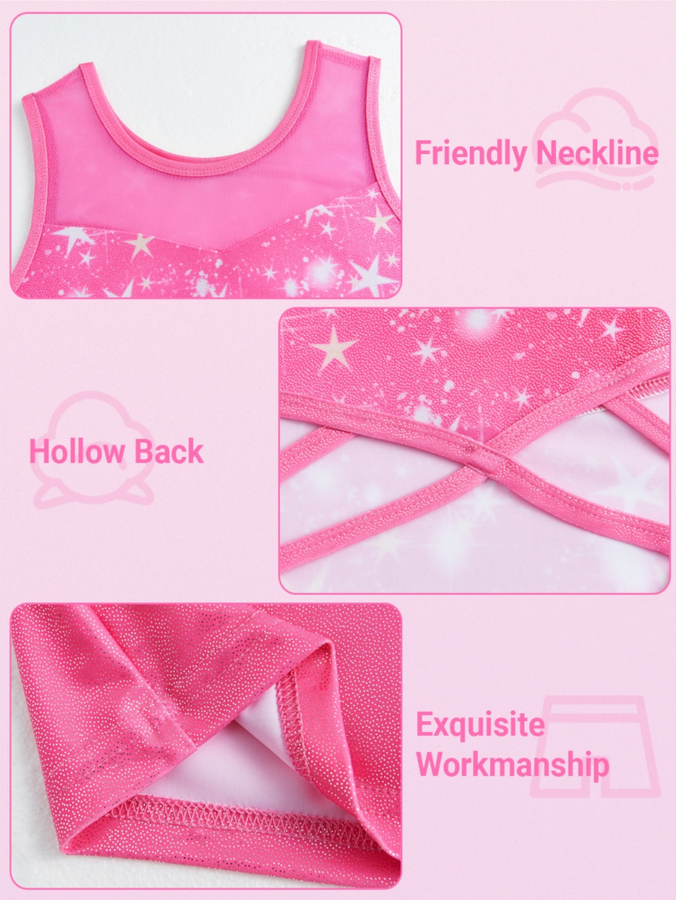 3pcs Sleeveless Gymnastics Leotards, Mesh Spliced Neckline Ballet Tumbling Outfit for Girls with Shorts And Hair Tie, Crisscross Mesh Back Kids Ballet Dancewear, Athletic Outfit for Ages 3-12, Perfect for Outdoor