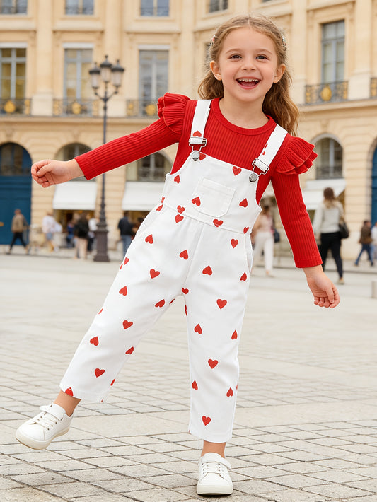 Sweet Style Heart Print Two Piece Girls Valentine Day Outfit