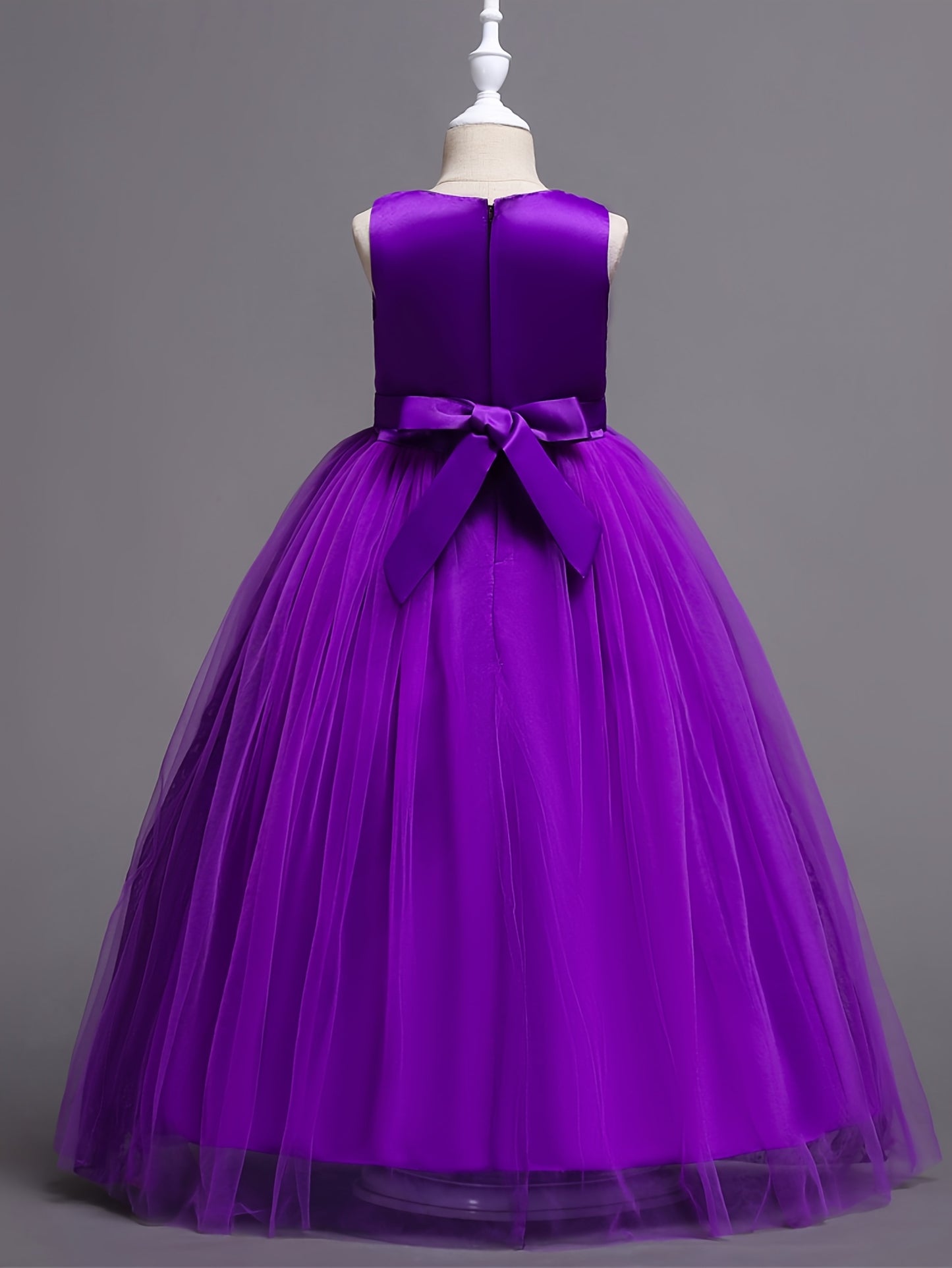 Girls Princess Gown Sleeveless 3D Lace Embroidery Maxi Dress