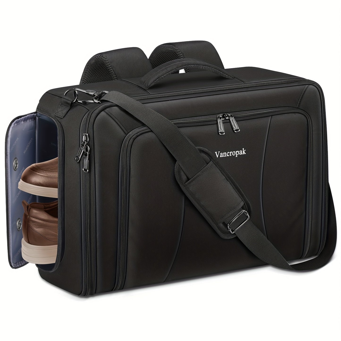 Convertible Carry On Garment Bag With Backpack Straps, Airline Approved Travel Garment Duffel Bag With Shoe Compartment, Wrinkle Free Suit Carrier Business Suitcase For 15.6" Laptop, Black