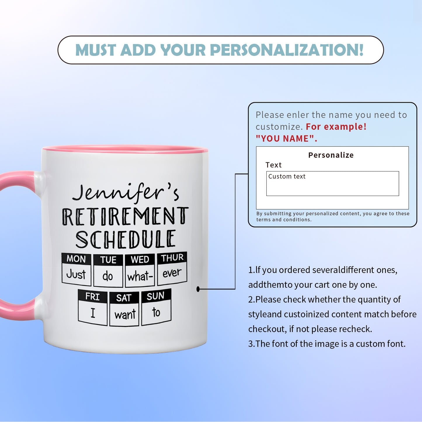1pc Funny Retirement Mug with Personalized Name & Schedule - Ceramic Coffee Cup with Retirement Gift Idea, Retirement Party Favor for Women/Men, Grandma, Grandpa
