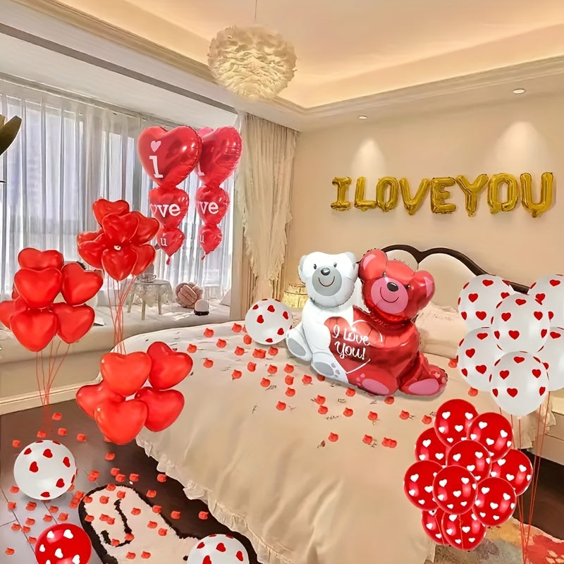 1058pcs Red Aluminum Helium Balloon Set 40 Inch Love Bear Rose Petals Confession Wedding Proposal Decor