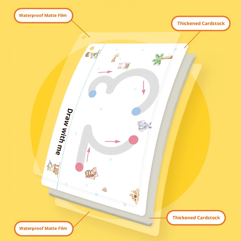 Rewritable Pen Control Training Books for Ages 3-6, 4-in-1 Toddler Writing, 128pages Inclued 10 Pens, Reusable Educational Activity Book with Erasable Function, Rewritable Training Set Preschool, Educational Gift, Birthday Pr