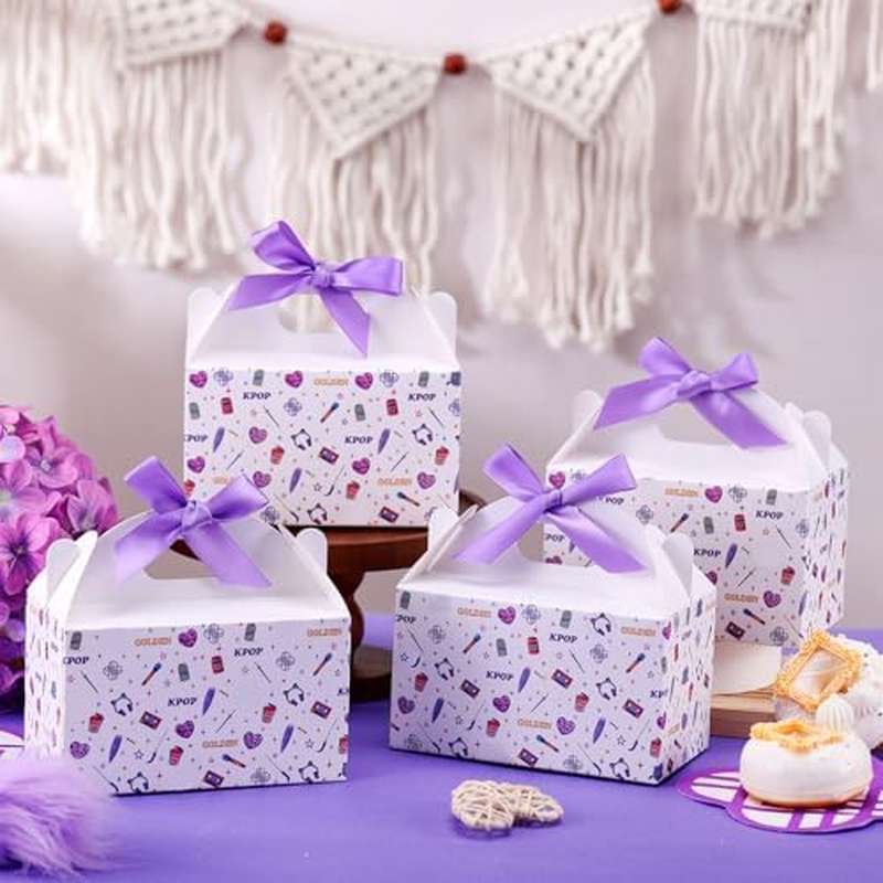 12 Pcs Kpop Theme Party Favor Gift Boxes With Ribbon Bow Handles Purple Birthday Decoration Bulk For Singer Parties