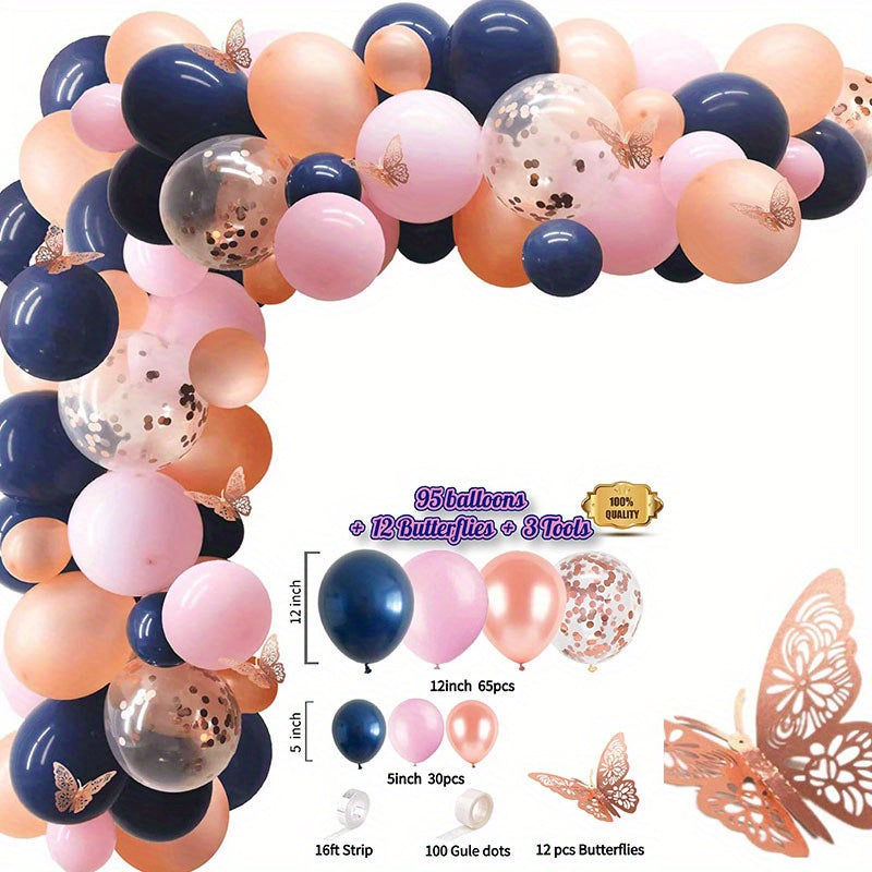 137 Piece Butterfly Series Purple Birthday Balloon Garland Set With Golden White Balloons And Happy Birthday Sign