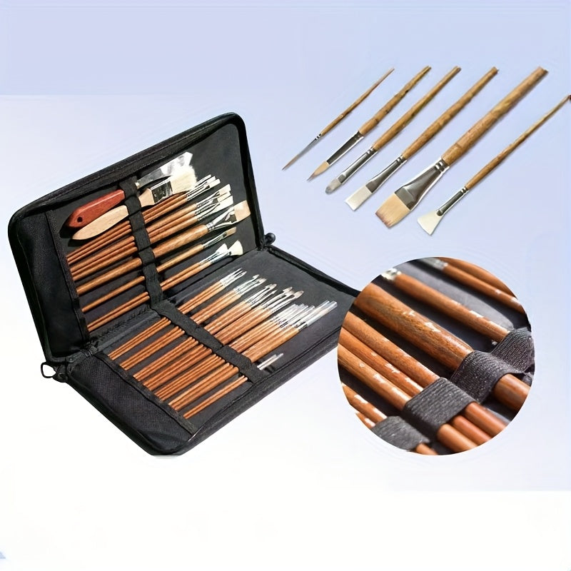 Multi Spec Paint Brush Set With Palette Knives Zipper Case