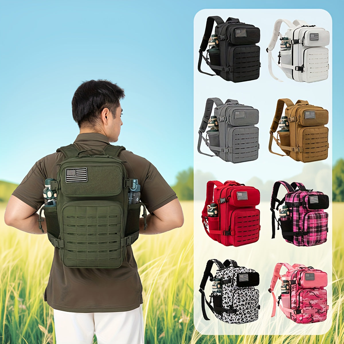 6.6 Gallon Unisex Tactical Backpack Molle Daypack For Hiking Trekking Emergency Use With Dual Cup Holders Rucksack